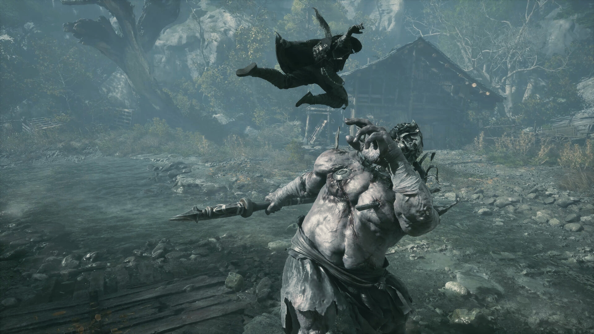 Soul swinging a massive chained weapon inside a temple hall